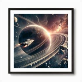 Spaceship In Space Art Print