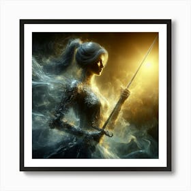 Young Woman Holding A Sword 2 Art Print