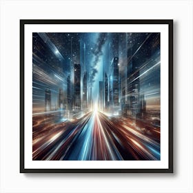 Futuristic City At Night 1 Art Print