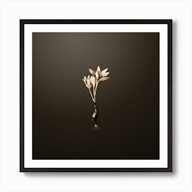 Gold Botanical Autumn Crocus on Chocolate Brown n.3084 Art Print