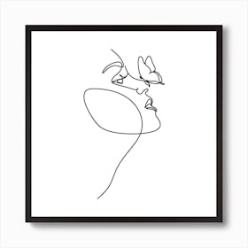Single line face & butterfly drawing, simple modern line art Art Print