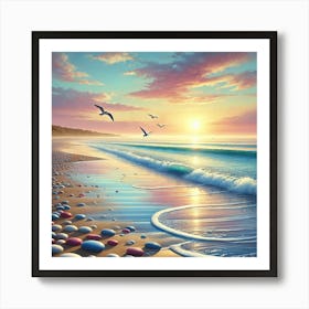 Serenity At Sunrise Wall Art A Peaceful Coastal Landscape Capturing The Tranquility Of Nature, Perfect For Creating A Calming Ambiance In Any Room Art Print Art Print