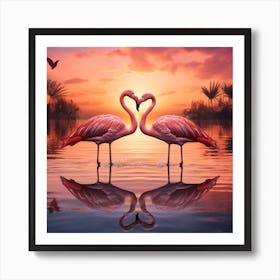 Flamingos At Sunset Art Print