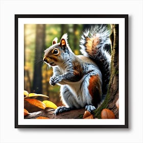 Squirrel In The Autumn Forest 1 Art Print