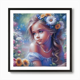 Little Girl With Flowers Art Print