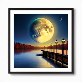 Moon Over The Lake 1 Art Print