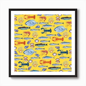 Fish Wallpaper Yellow Square Art Print