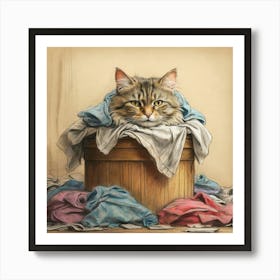 Cat In Laundry Basket 1 Art Print