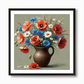 Poppies In A Vase, Acrylic Style Painting Art Print