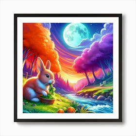 Rabbit Eating Grass By A Stream 1 Art Print