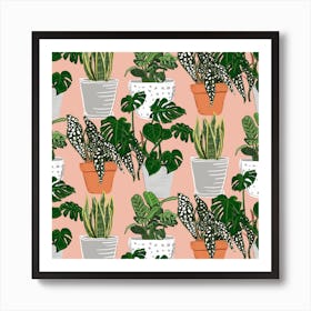Indoor Garden Pink Square Art Print
