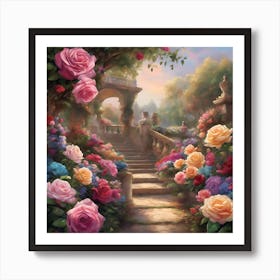 Where Colors Dance and Butterflies Sing: A Lush Garden's Embrace Art Print