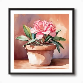 Watercolor Flower In A Pot, desert rose in a plain shallow terracotta Art Print