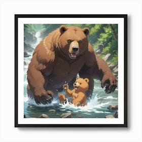 Papa Teaches Baby Boy Bear Art Print