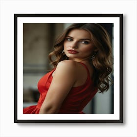 Pretty Woman In Red Stunning Dress 3 Art Print