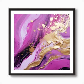 Purple And Gold Abstract Painting Paint Pour 2 Art Print