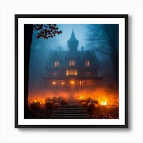 Fog Holiday Greeting Scarey Evil Dark Ominous Leaf Stripes Haunting Wood Carving Flames (24) Art Print