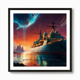 Spaceship In Space Art Print