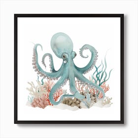 Blue Storybook Style With Seaweed & Coral 4 Art Print