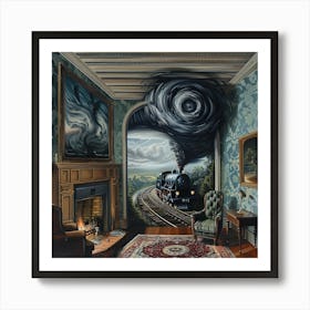 Magritte Style Painting of Surreal Train Art Print