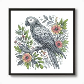 Line Art grey parrot 3 Art Print