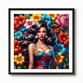 Sexy Girl With Flowers Art Print