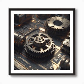 Gears On A Circuit Board Art Print