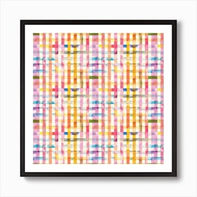 Gingham Vichy Yellow Square Art Print