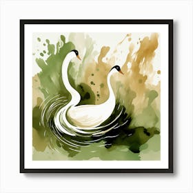Watercolor Swans Art Print