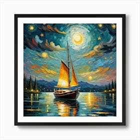 Sailboat At Night Art Print