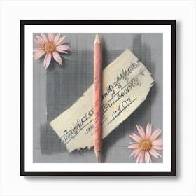 Pencil And Flowers Art Print