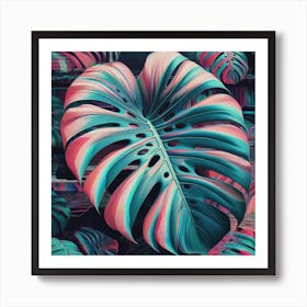 Glitch Large Monstera leaf, Glitch art 6 Art Print