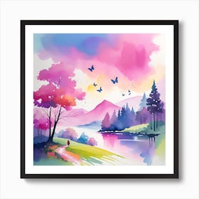 Watercolor Landscape Painting 5 Art Print