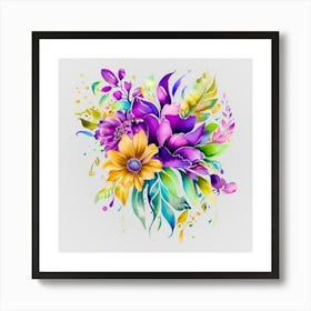 Watercolor Mardi Gras Flower Bouquets 3 Art Print