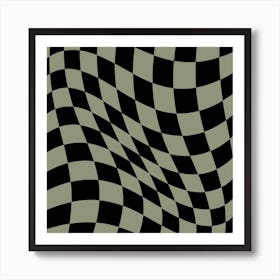 Warped Checker Black Beige Square Art Print