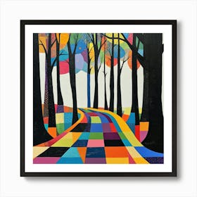 trees with black trunks and leaves in various colors 2 Art Print