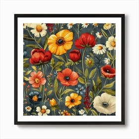 Poppies And Daisies Art Print