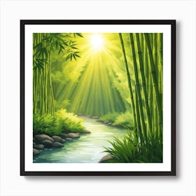 A Stream In A Bamboo Forest At Sun Rise Square Composition 305 Art Print