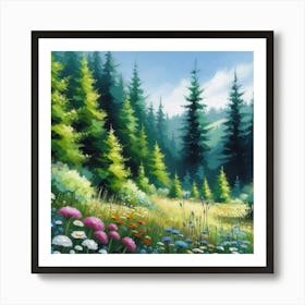 Wildflowers In The Forest, Acrylic Painting Style Art Print