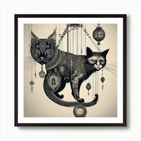 Cat On A Clock Art Print