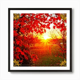 An Array Of Sun Kissed Leaves In Blazing Autumn Hues Captured Within An Ornate Seasonal Frame With (4) Poster