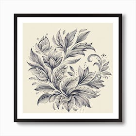 Floral Pattern In Black And White Art Print