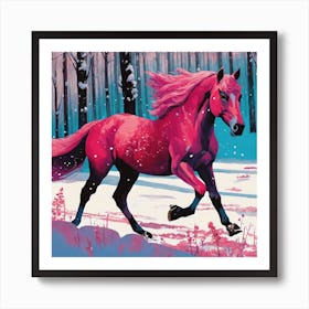 Pink Horse In The Snow Art Print