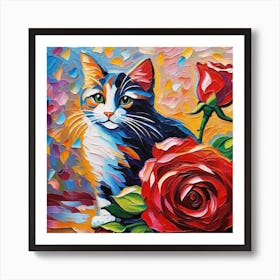 Cat With Roses 2 Art Print