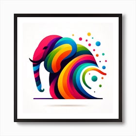 Title: "Vibrancy Unleashed: The Chromatic Elephant"  Description: "Vibrancy Unleashed" captures the essence of joy and celebration through the dynamic form of an elephant, rendered in a spectrum of vivid, swirling colors. This modern, abstract representation uses bold, saturated hues to create a sense of movement and life, embodying the elephant's symbolic qualities of wisdom and strength, enlivened by a playful twist. The bursts of color and fluid shapes bring a contemporary vibrance to the piece, making it an uplifting and spirited addition to any space that appreciates the fusion of traditional symbolism with modern artistry. This artwork serves as a powerful reminder of nature's majesty, colored with the brush of human imagination. Art Print