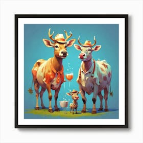 Cows In Hats 1 Art Print