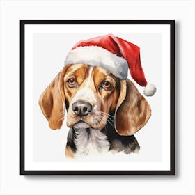 Beagle Santa Hat 1 Art Print