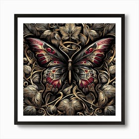 Metallic Bronze Black & Red Gothic Butterfly Art Print