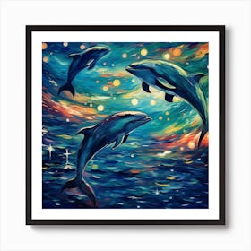 Dolphins In The Night Sky Art Print