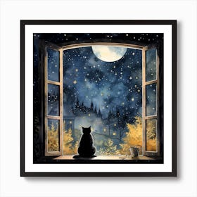 Cat Looking Out Of Window Art Print